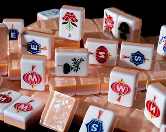 Pearlescent Shell American Mahjong Tiles – Elegant Mahjong Set plus FREE GIFT, 4 oyster Mahjong wine charms