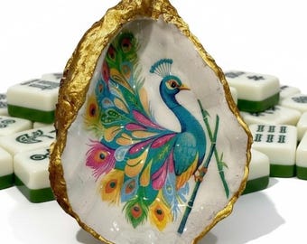 Handcrafted Mahjong Bird Bam Oyster Shell Ring Dish | Jewelry Holder | Dice Holder