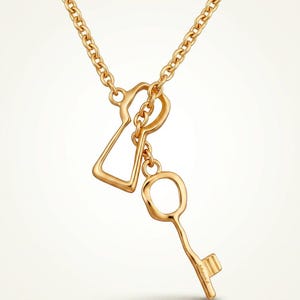 24k gold plated Key & Keyhole Statement Necklace – Surrealist Avant-Garde Runway Link Chain Jewelry image 4
