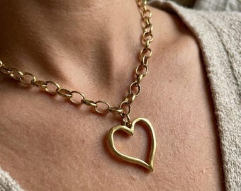 Gold Heart Pendant Necklace | Stainless Steel Heart Necklace | Minimalist Jewelry | Bridesmaid Gift | Dainty Necklace | Gift For Her