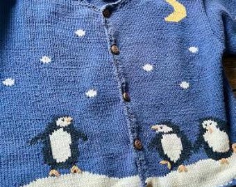 Suéter de pingüino Rey Wear de los años 80 - Tejido a mano