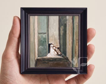 Hand Painted Oil Painting Framed Vintage Bird Canvas Wall Art, Original Cottagecore Decor, Minimalist Animal Painting, Home Decor Gifts