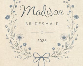 Personalized Bridesmaid Tote Bag, Wildflower Bridal Party Gift, Custom Wedding Tote, Maid of Honor Gift Bag