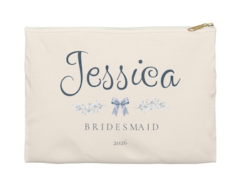 Personalized Bridesmaid Makeup Bag, Custom Bridal Party Pouch, Maid of Honor Gift, Bride Cosmetic Bag, Wedding Party Gift