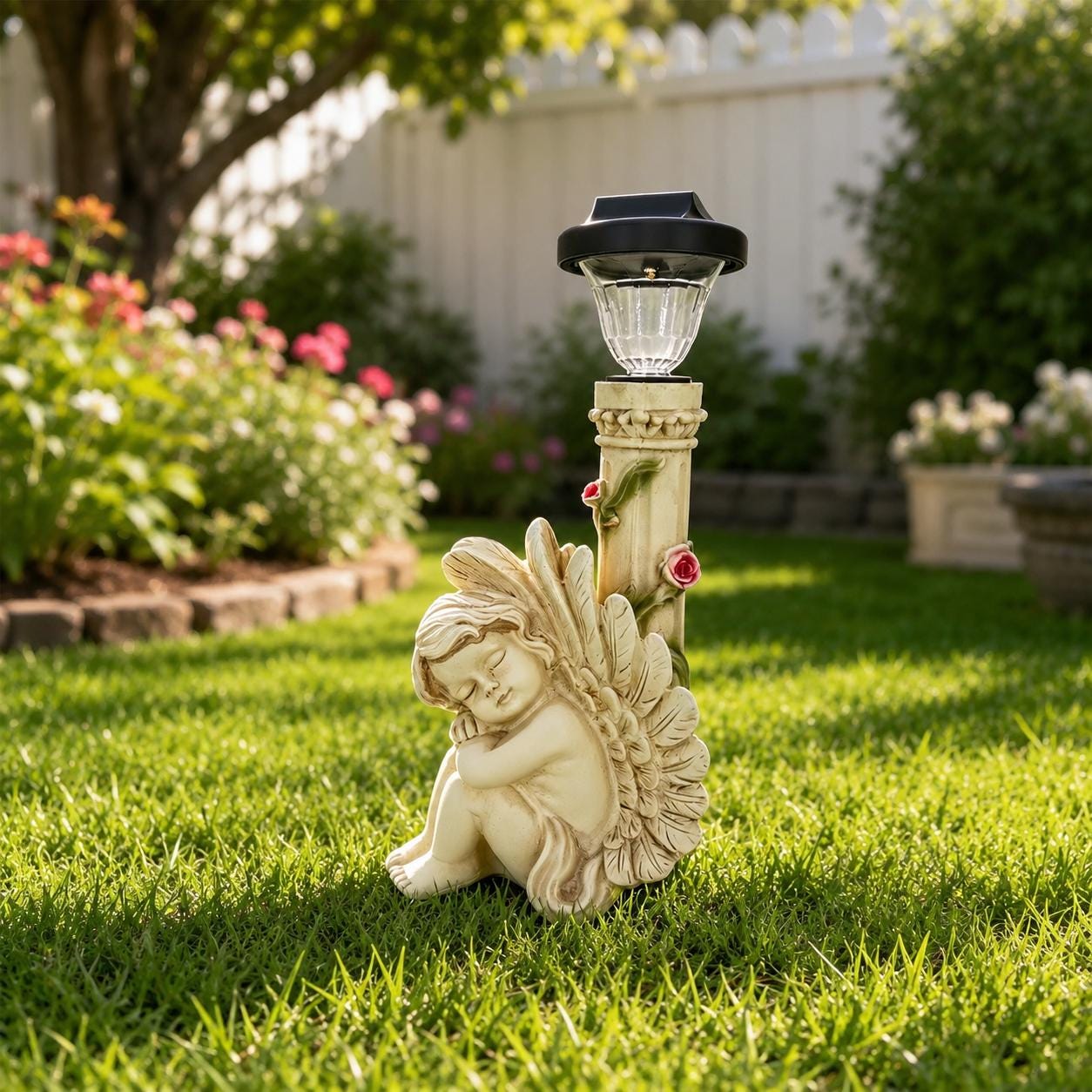 Sleeping Angel Solar Light Garden Statue Outdoor Memorial Decor Cherub ...