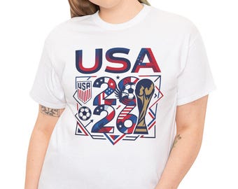 Camiseta gráfica de la Copa Mundial de Fútbol de EE. UU. 2026, ropa para aficionados de la selección nacional de EE. UU., estilo camiseta de fútbol de Estados Unidos.