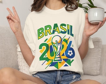 Camiseta de fútbol Brasil 2026 para el Mundial, unisex, de algodón teñido en prenda.