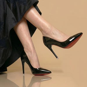 Black Patent Leather Pointed Toe Pumps, Women's High Heel Stiletto Shoes, Office Siren Heels, Quiet Luxury Dress Pumps