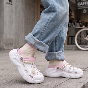 Pearl Chain Platform Sandals, Women's Chunky Sole Beach Clogs, Summer Slip-On Shoes