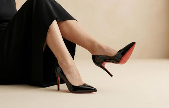 Black Patent Stiletto Pumps, Women's Pointed Toe Red Sole Heels