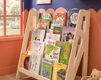 Montessori Toddler Bookshelf Front Facing Kids Book Storage Wooden Nursery Bookcase Rack