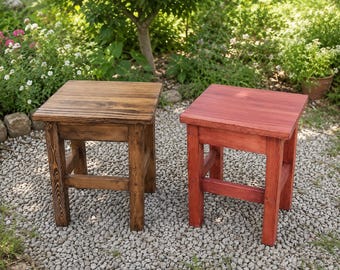 16 Inch Wooden Stool Rustic Pine Step Stool Plant Stand Side Table Fully Assembled