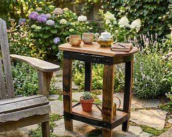 Bourbon Whiskey Barrel End Table, Rustic Side Table, Reclaimed Oak Accent Table
