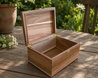 Large Acacia Wood Memory Box, Decorative Storage Keepsake Box, Rustic Organizer Chest