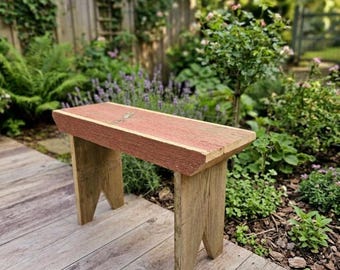 Primitive Barn Wood Garden Bench Decor, Rustic Reclaimed Wood Plant Stand, 24 Inch Farmhouse