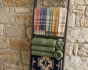 6FT Wooden Blanket Ladder, Farmhouse Blanket Storage Rack, Rustic Throw Ladder Decor