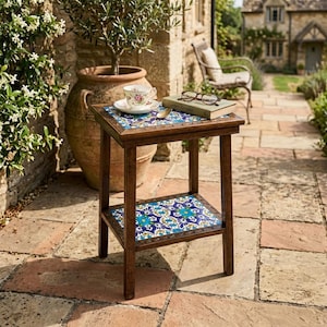 Mexican Talavera End Table, Handmade Tile Furniture, Southwestern Side Table