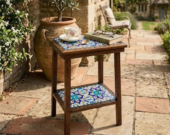 Mexican Talavera End Table, Handmade Tile Furniture, Southwestern Side Table