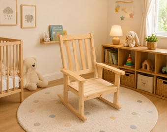 Kids Ash Wood Rocking Chair, Handmade Non Toxic Toddler Rocker, Nursery Furniture