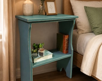 Rustic Small Side Table Solid Knotty Pine End Table Nightstand with Storage Shelf