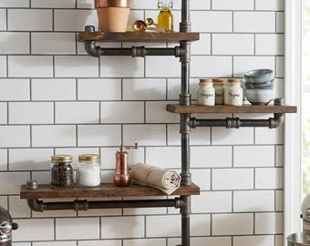 Industrial Pipe Wall Shelf, 3 Tier Rustic Wood Shelves, Urban Farmhouse, Floating Storage