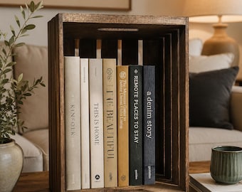Dark Walnut Wooden Crate Shelf, Stackable Rustic Storage Crate for Home Organization