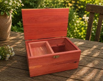 Handmade Cedar Keepsake Box, Sliding Tray Storage Chest, Eastern Red Cedar Organizer Box