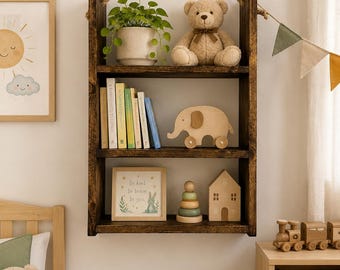 Bathroom Shelf with Towel Rack, Hanging Rope Shelf, Rustic Wood Bathroom Organizer Decor