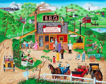 Original Folk Art Painting by Joseph Holodook Titled : Appleton Barbecue