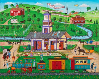 Original folk art painting by Joseph Holodook Titled : Time to Travel