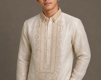 Men's Piña Organza Barong Tagalog – Embroidered Filipino Formalwear