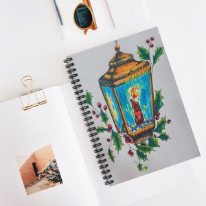 Christmas Lantern Spiral Notebook - Ruled Line (print of an original painting), notebook gift for Christmas, gift for Holidays
