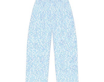 Light Blue Vintage Script Psalm 91 Pyjama Pants | all-over print loungewear