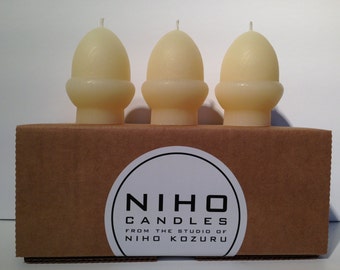 Acorn - Handmade sculptural beeswax candle with 100% pure locally sourced beeswax, includes 3 candles, gift boxed