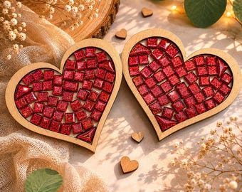 DIY Mosaic Heart Kit - Size S+S| Ruby Heart Coaster Set | Handmade Romantic Gift