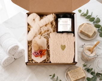 Self-Care Gift Box, Soy Candle, Cozy Socks, Hair Clip, Relaxation Package