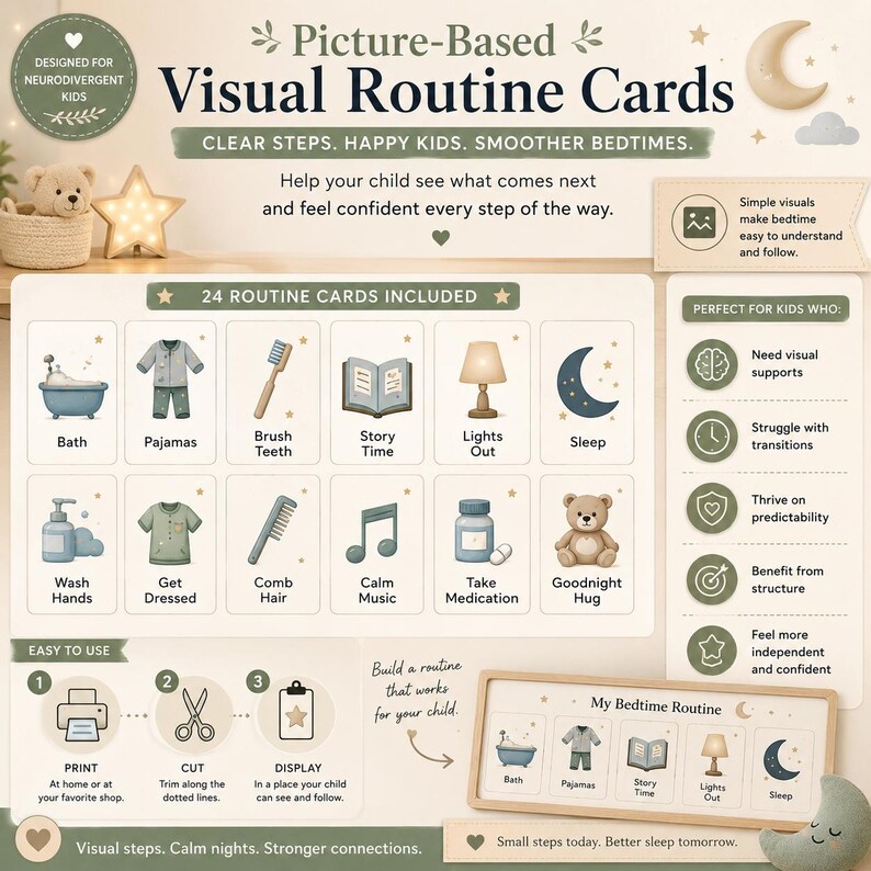 Visual Routine Example For Preschoolers Nighttime Routine Chart Printable for Kids | Autism ADHD Visual ...