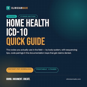 Home Health Icd-10 Quick Guide 2026 | Oasis-E2 Coding Reference for PT PTA OT | Printable Pdf Cheat Sheet for Clinicians