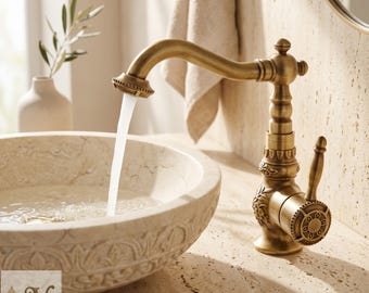 Antique Brass Bathroom Faucet, Vintage Style Vessel Sink Mixer Tap, Solid Brass Single Handle Basin Faucet, Tall or Short