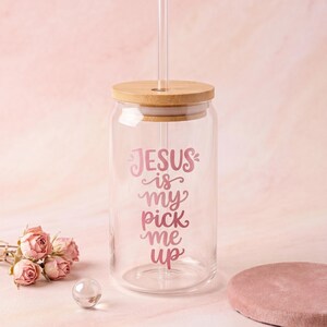 Vaso "Jesús es mi estímulo", vaso de café rosa coqueto, regalo religioso para ella.