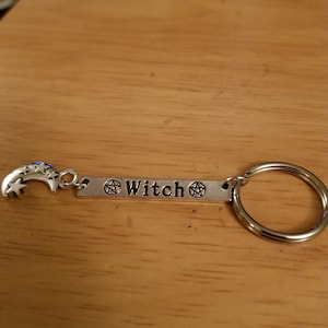 Keychain with the word witch and a moon and star charm witch wicca