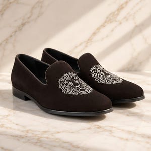 Mens Embroidered Velvet Slippers - Etsy display picture 1