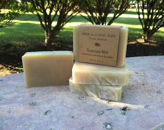 Rosemary Mint Shampoo Bar with Neem & Shea Butter, Handmade Cold Process Soap, Vegan