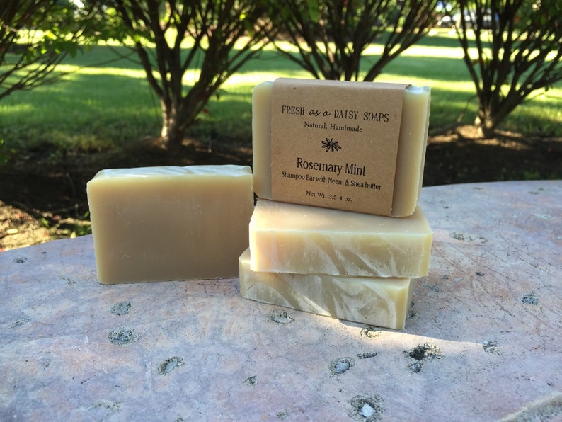 Rosemary Mint Shampoo Bar with Neem & Shea Butter, Handmade Cold Process Soap, Vegan image 1