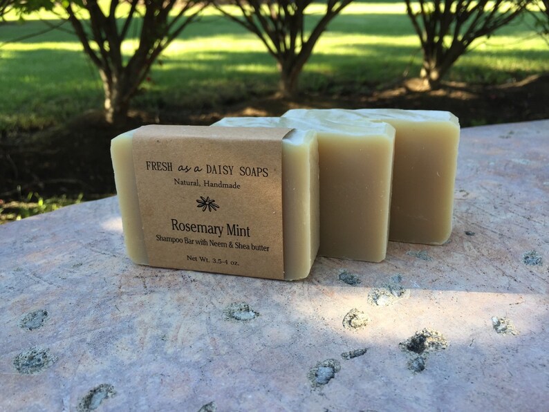 Rosemary Mint Shampoo Bar with Neem & Shea Butter, Handmade Cold Process Soap, Vegan image 2