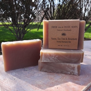 Neem Tea Tree & Rosemary Herbal Shampoo Bar, Handmade Cold Process Soap