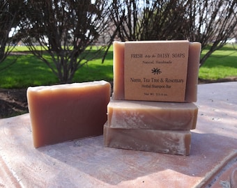 Neem Tea Tree & Rosemary Herbal Shampoo Bar, Handmade Cold Process Soap