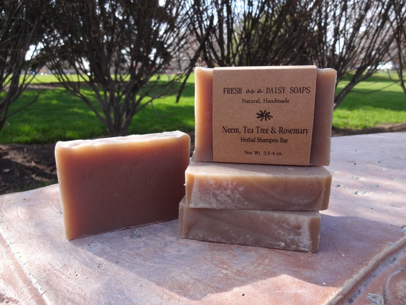 Neem Tea Tree & Rosemary Herbal Shampoo Bar, Handmade Cold Process Soap image 1