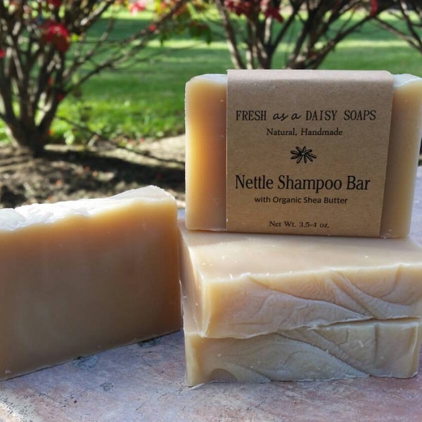 Nettle Shampoo Bar with Shea Butter, Oatstraw, and Horsetail, Natural Handmade Soap, VEGAN