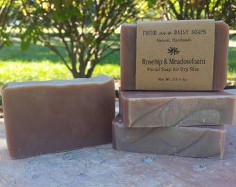 Rosehip & Meadowfoam Facial Soap for Dry Skin, Organic, Vegan, All Natural